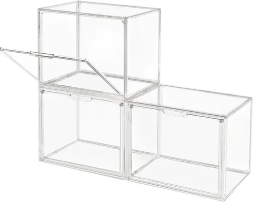 Miniatura 12 de GUDEMAY Contenedores de almacenamiento de plástico apilables transparentes con tapa, vitrina de acrílico a prueba de polvo para coleccionables