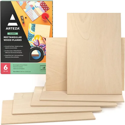 Miniatura 10 de ARTEZA Juego de 10 rodajas de madera de MDF, 5 círculos de 11.8 pulgadas y cuadrados de 5 x 9.05 pulgadas, piezas de madera sin terminar