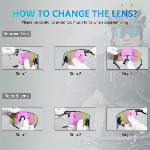 Miniatura 6 de BangLong Gafas de sol de ciclismo polarizadas deportivas para hombres y mujeres con 3 lentes intercambiables para correr gafas de béisbol