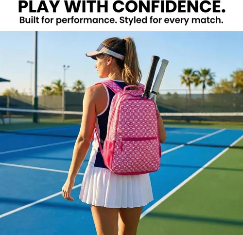 Miniatura 4 de Thorza Mochila de raqueta de tenis para mujer – Bolsa de tenis ligera que almacena 2 raquetas, pelotas y equipo deportivo – Mochila