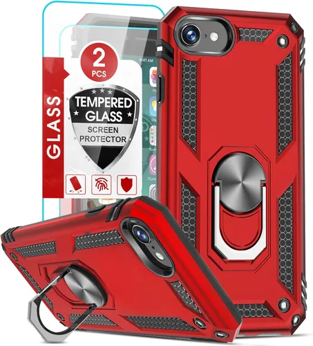 Miniatura 10 de LeYi Funda para iPhone SE con 2 protectores de pantalla de vidrio templado, funda de grado militar con soporte de anillo magnético para iPhone SE