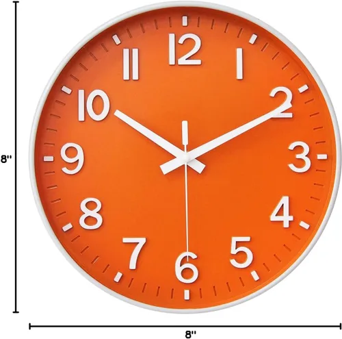 Miniatura 10 de HZDHCLH Reloj de pared con pilas, reloj de pared naranja, reloj de pared de 8 pulgadas, silencioso, sin tictac, números 3D modernos para cocina