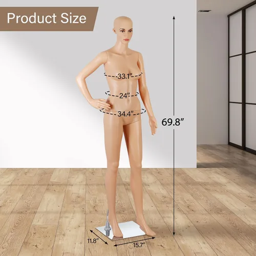 Miniatura 5 de HomGarden Maniquí femenino de cuerpo completo, soporte ajustable de 69 pulgadas, maniquí realista, maniquí de exhibición, modelo de vestido