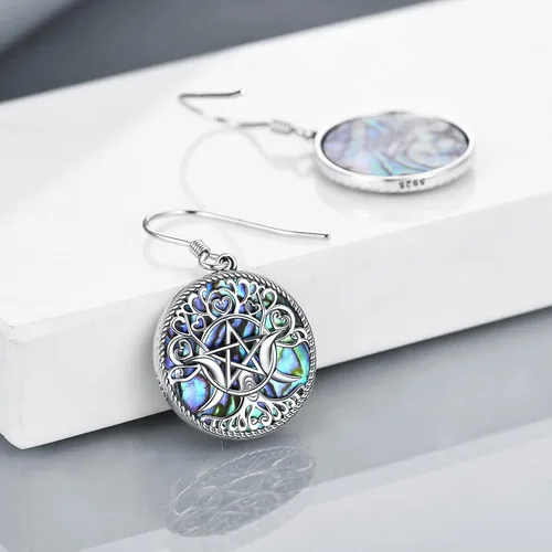 Miniatura 4 de YFN Aretes de plata de ley con triple luna y pentagrama de pentáculo, amuleto mágico de Wicca pagana, joyería de árbol de la vida para mujer