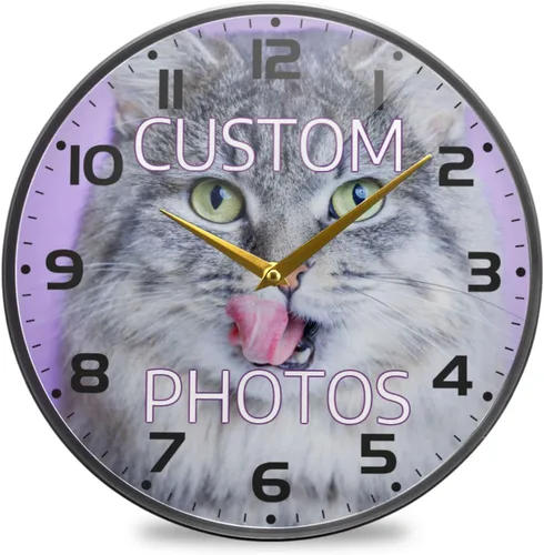 Miniatura 10 de Naanle Reloj de pared redondo con diseño de gato con pintura al óleo, Van Gogh, silencioso, sin tictac, funciona con pilas, para decoración