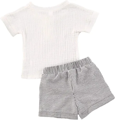 Miniatura 40 de fhutpw Conjunto de 2 piezas de ropa de verano para bebés, camiseta de manga corta, cintura elástica, pantalones cortos para niños pequeños