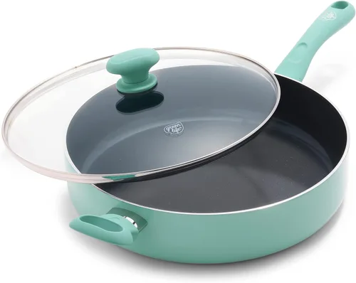 Miniatura 10 de GreenLife Soft Grip Diamond Sartén para Saltear Jumbo de Cerámica Antiadherente Saludable de 5QT con Mango Auxiliar y Tapa, Libre de PFAS, Apto