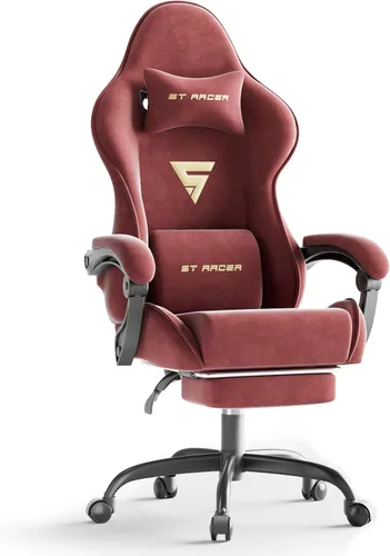 Miniatura 11 de Ferghana Silla ergonómica de tela de terciopelo para videojuegos con reposapiés y masaje, respaldo alto, silla reclinable para computadora