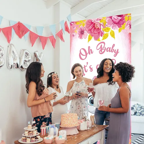 Miniatura 5 de Dill-Dall Cartel colgante para puerta de baby shower con texto en inglés "Oh Baby It's a Girl", cartel colgante para niñas, baby shower, revelación