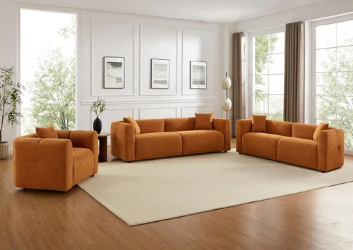 Miniatura 15 de Juegos de muebles de sala de estar VANOMi incluyen sofá de 95" y sillones de 42", sofá tapizado de bouclé extragrande con almohadas, juego de Blanco