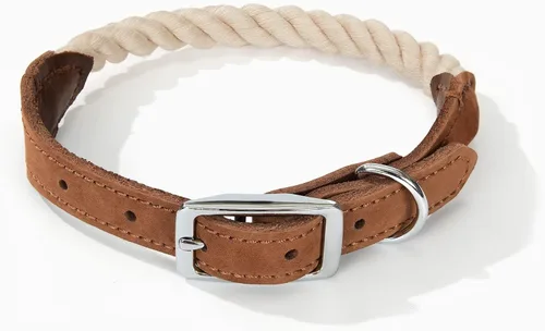 Miniatura 8 de Mile High Life Collares para perros, collares de algodón suave con hebilla de metal pesado, collar clásico para cachorros con puntas de cuero