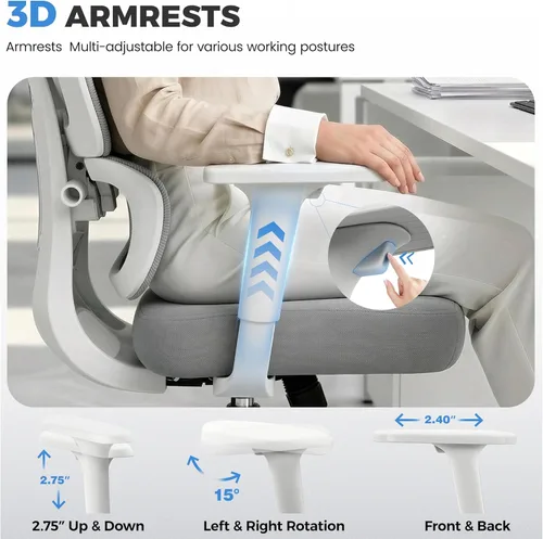 Miniatura 10 de Silla de oficina, silla de escritorio ergonómica de oficina con soporte lumbar, respaldo de malla transpirable y cojín de asiento grueso, sillas
