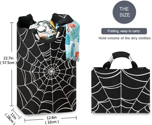 Miniatura 2 de Cesta de lavandería plegable de araña de Halloween con asas acolchadas, impermeable, duradera, cesta de almacenamiento para juguetes, organizador