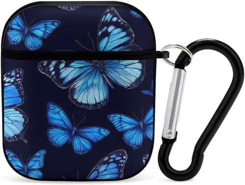 Funda protectora de silicona compatible con Airpods 2 y 1 (hermosas mariposas, mariposas azules)