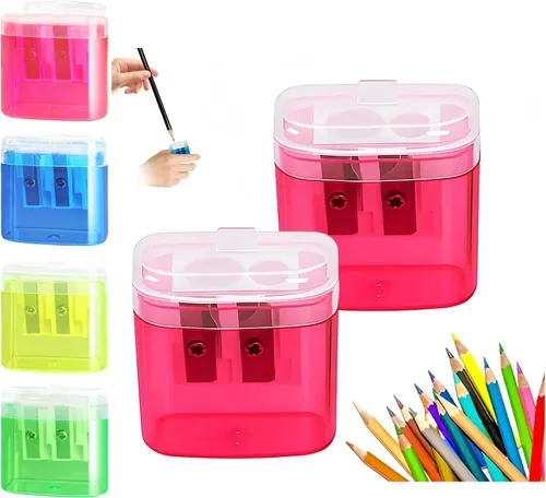 Miniatura 8 de Sacapuntas con tapa, sacapuntas de mano de doble agujero, sacapuntas portátil para niños, adultos, estudiantes, clase escolar, oficina en casa