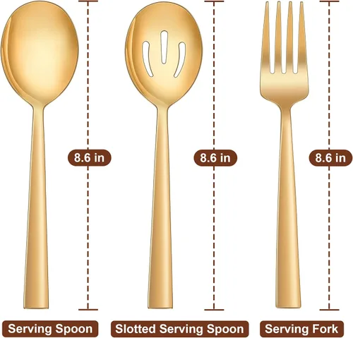 Miniatura 7 de LIANYU Juego de 6 cucharas y tenedores dorados de acero inoxidable de 8.6 pulgadas para banquetes de catering, aptos para lavavajillas