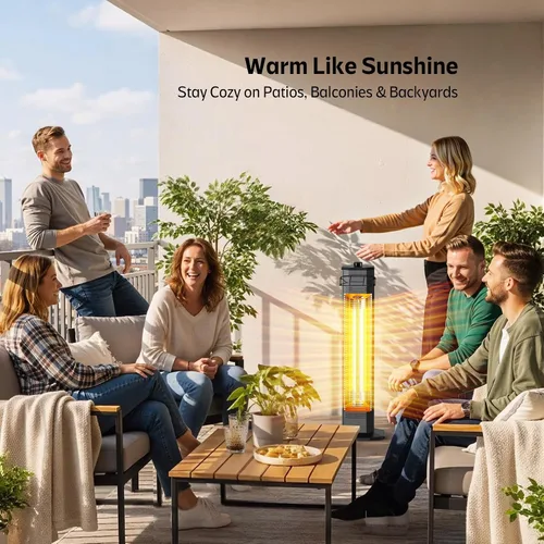 Miniatura 3 de Calentador eléctrico para patio al aire libre, calentador de torre infrarrojo de 34 pulgadas de 1500 W con calentamiento instantáneo, protección 34