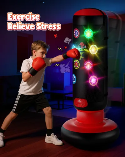 Miniatura 10 de HopeRock Punching Bag for Kids, Boxing Set with Scoring, Light, Music, 4 Game Modes, Inflatable Boxing Bag with Gloves, Birthday Gifts Toys for