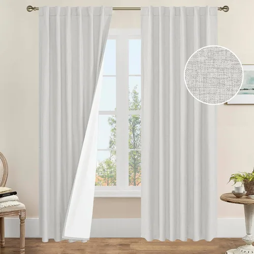 Miniatura 33 de LAMIT Cortinas de lino natural 100 % opacas para ventana, para dormitorio, 45 pulgadas, cortinas térmicas con textura de lino estilo granja