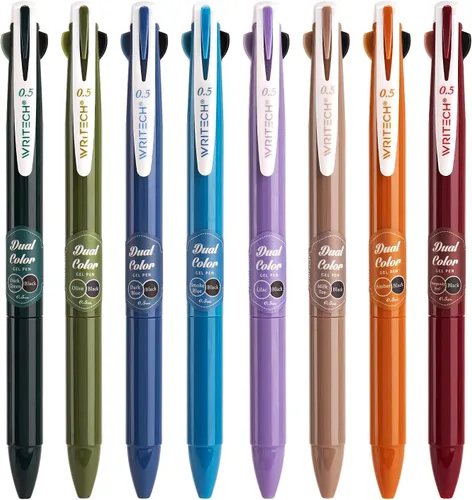 Miniatura 11 de WRITECH Bolígrafos de gel retráctiles: Multicolor de 0.5mm de punta fina 2 en 1 bolígrafo de clic colorido surtido de 4 unidades sin manchas y sin