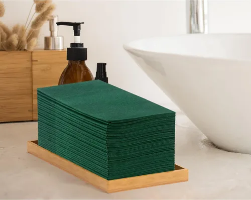 Miniatura 4 de KAMMAK Servilletas Desechables Verde Oscuro con Bolsillo Tipo Tela Servilletas de Papel para Cena Paquete de 100 Toalla de Mano de Invitado Plegada