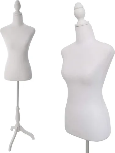 Maniquí de Vestido Femenino Torso con Soporte de Trípode Ajustable para Exhibición de Vestidos y Joyas (Blanco)