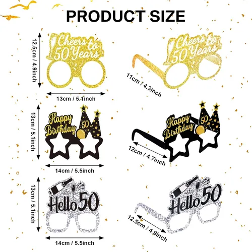 Miniatura 2 de Threan 36 piezas de decoración de gafas de fiesta de cumpleaños número 50, regalos de gafas de papel de cumpleaños para hombres y mujeres