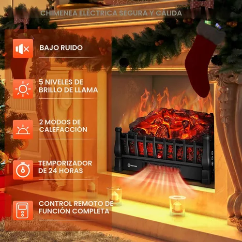 Miniatura 4 de Troncos Eléctricos para Chimenea Insertos Calentador con Control Remoto Infrarrojo 5 Niveles de Brillo de Llama Temporizador de 24 H Protección