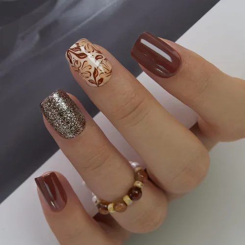 Miniatura 14 de Uñas a presión CurvLife cortas cuadradas Beige, Blancas, Rosas, Uñas postizas falsas acrílicas con diseño de albaricoque, uñas de cobertura completa