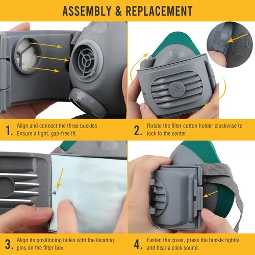 Miniatura 6 de Máscara respiradora reutilizable de media cara con 6 filtros, máscara antipolvo de silicona de grado alimenticio 2818 para pintar, limpiar, lijar