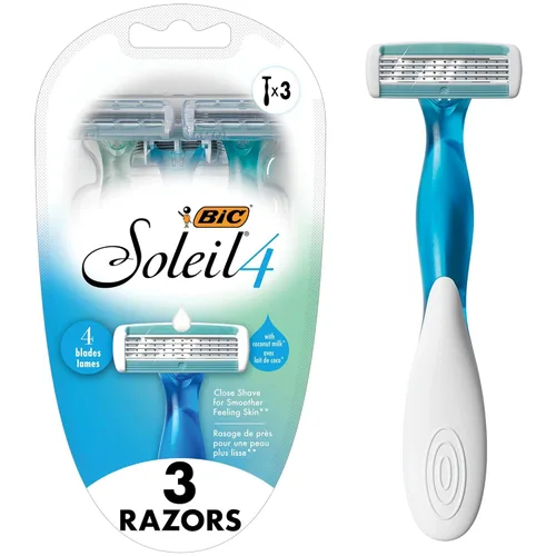 BIC Soleil 4 - Maquinillas de afeitar desechables de 4 cuchillas para mujer, cuchillas flexibles para un afeitado más cercano, paquete de 3
