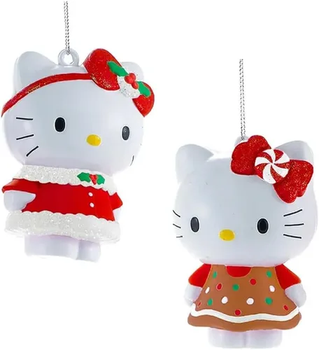 Miniatura 5 de Juego de adornos navideños de Hello Kitty de 2 piezas Adornos navideños oficiales con licencia de Sanrio Adornos de arco de purpurina y resina
