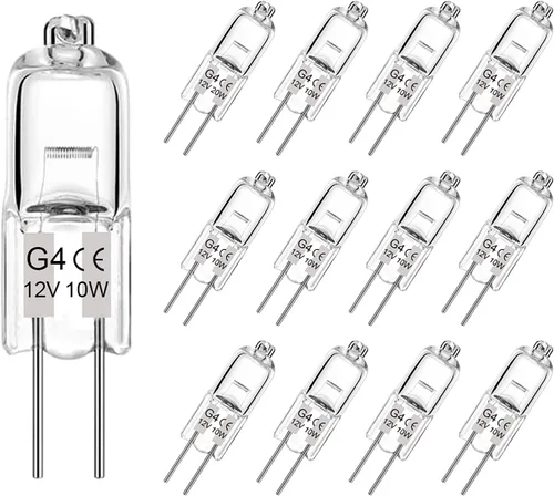 Bombillas G4, paquete de 12 bombillas halógenas transparentes de 2 pines, calidad premium de 12 V 10 W, JC T3 Bi-pin G4, bombilla de cápsula para
