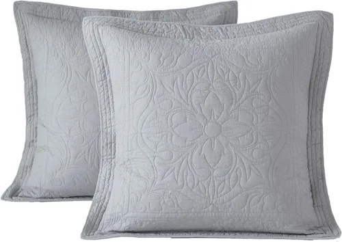 Miniatura 73 de WINLIFE Juego de 2 fundas de almohada acolchadas 100% algodón, estampado floral, tamaño King, color verde