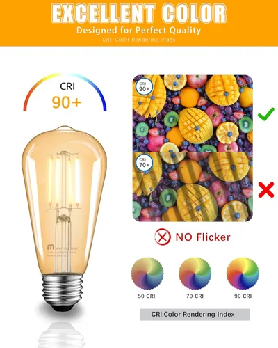 Miniatura 6 de MASTERY MART Bombilla LED vintage E26 regulable, luz blanca cálida de 2200 K, equivalente a 5.5 W 60 W, estilo Edison ST19 de vidrio, bombilla