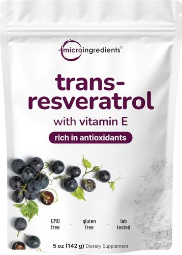 Polvo puro de trans-resveratrol con vitamina E, 5 onzas, fórmula 2 en 1, polvo micronizado para una mejor absorción, suplemento de resveratrol