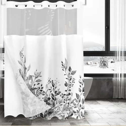 Miniatura 71 de Tititex Spun Sugar - Juego de cortinas de ducha de eucalipto azul claro, hojas de acuarela brillantes en la parte superior, decoración floral
