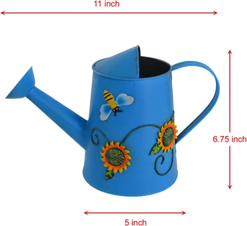 Miniatura 5 de Regadera decorativa de metal con girasol y abeja (vol: 4 tazas) Regadera azul pequeña Decoración de jardín Regalo de inauguración de la casa