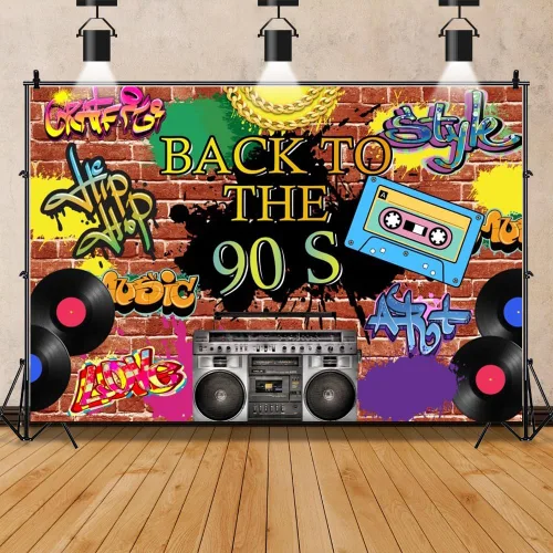 Miniatura 8 de Fondo de regreso a los años 90 para fiesta, tema hippie, hip hop, rock, fondo de ladrillo rojo para fotografía, graffiti, pared, calle, decoración