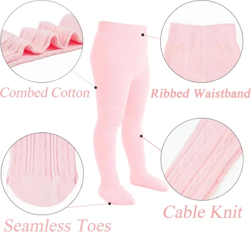Miniatura 6 de Mini angel Mallas de punto trenzado para bebé niña, medias de algodón sin costuras, medias cálidas de invierno, paquete de 345
