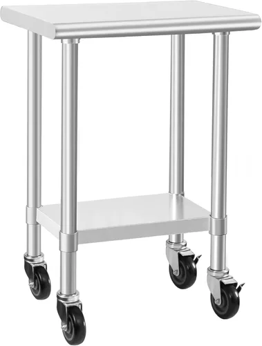 Miniatura 18 de HARDURA Mesa comercial de acero inoxidable para preparación y trabajo con ruedas, mesa de metal resistente con ruedas, NSF 430, 14 x 30 pulgadas