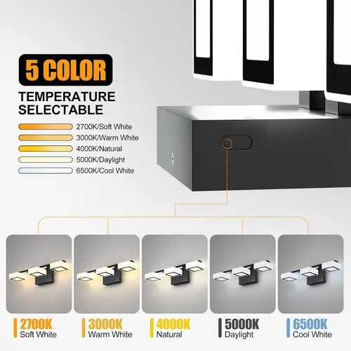 Miniatura 3 de Lámparas LED modernas para baño, 3 luces regulables con 5 modos de color, accesorios de iluminación de pared de baño acrílico negro mate sobre