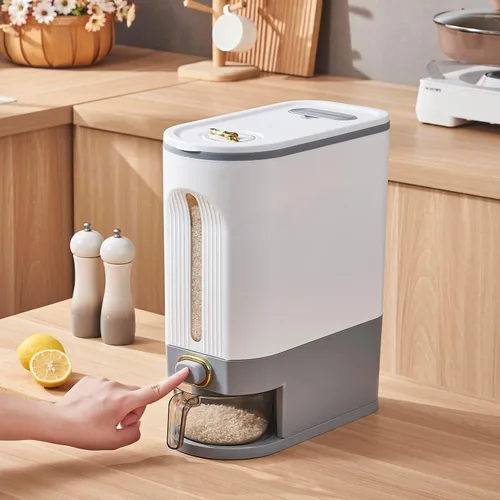 Miniatura 2 de Dispensador Sooyee de 22 libras para arroz, contenedor grande de grano con tapa, cilindro de medición a prueba de humedad, dispensador de cereales
