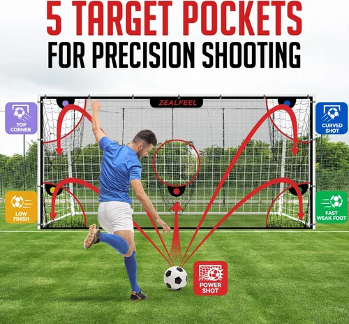 Miniatura 3 de ZEALFEEL Red de portería de fútbol, red de portería de 3,6 x 1,8 m con 5 zonas de puntuación para práctica de tiro y portería, malla antidesgarro, 3