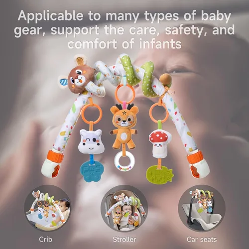 Miniatura 4 de TUMAMA - Arco de actividad para bebé con juguete en espiral de oso, clips ajustables y desmontables, juguetes sensoriales estimulantes colgantes
