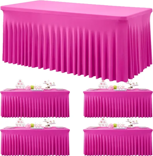 Miniatura 106 de Paquete de 2 manteles de spandex para mesas rectangulares de 8 pies, mantel elástico rosa de 8 pies, manteles ajustados, falda de mesa para fiestas