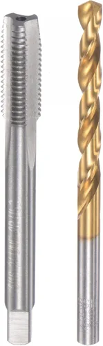 uxcell 5/16-24 UNF Straight Flute Thread Tap y 0.256 in Twist Drill Broca Set, titanio plateado 6542 Acero de alta velocidad Brocas de perforación