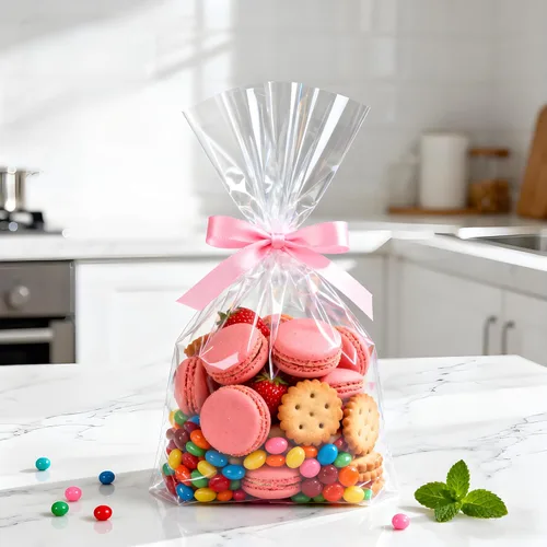 Miniatura 4 de Morepack Bolsas de celofán, 6 x 12 pulgadas, 200 bolsas de celofán con lazos para amarrarlas, de plástico, para poner postres, pastelería, dulces