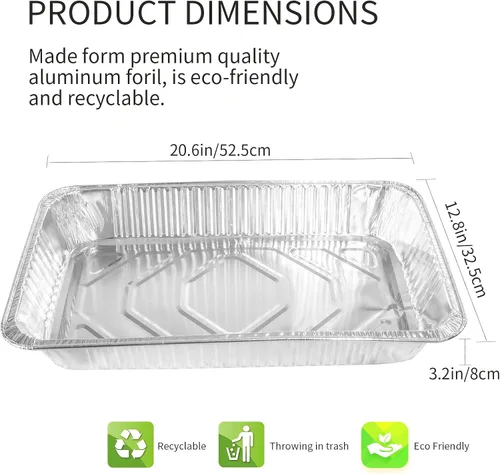 Miniatura 2 de Sartenes desechables de papel de aluminio de 21 x 13 pulgadas de tamaño completo (paquete de 20) recipientes de alimentos rectangulares, resistentes