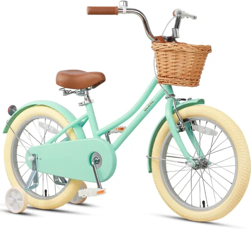 Miniatura 19 de Glerc Little Molly - Bicicleta de crucero retro para niños de 2 a 13 años de edad con cesta de mimbre y ruedas de entrenamiento/soporte, varios
